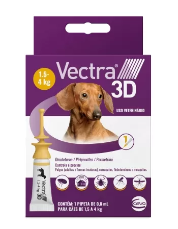 Antipulgas, Carrapatos e Repelente Ceva Vectra 3D para Cães de 1,5 a 4 Kg 0,8 ml