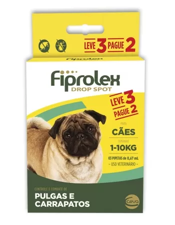 Combo leve 3 pague 2 Antipulgas e Carrapatos Ceva Fiprolex para Cães de 0 a 10 Kg 0,67 ml