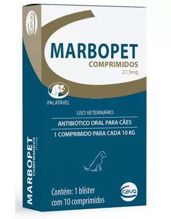 Antibiótico Ceva Marbopet 27,5 mg 10 Kg 10 Comprimidos